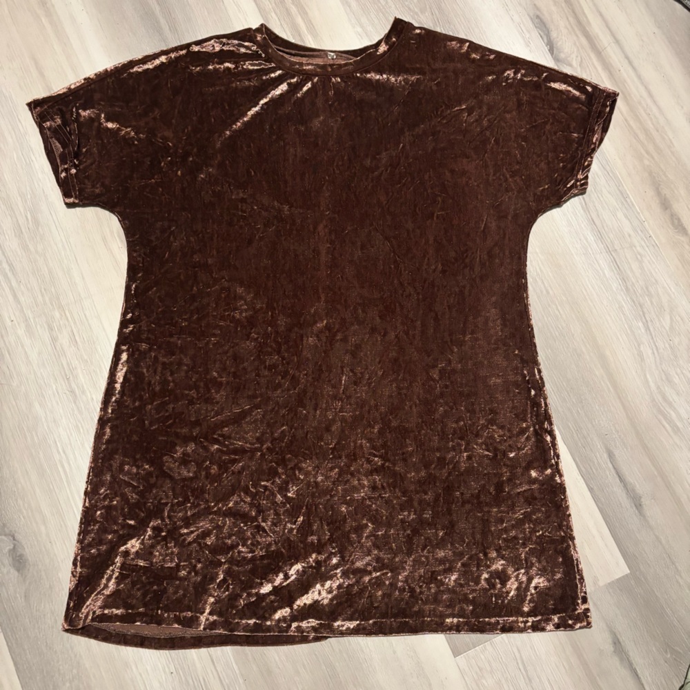 PINK CRUSHED VELVET T-SHIRT DRESS